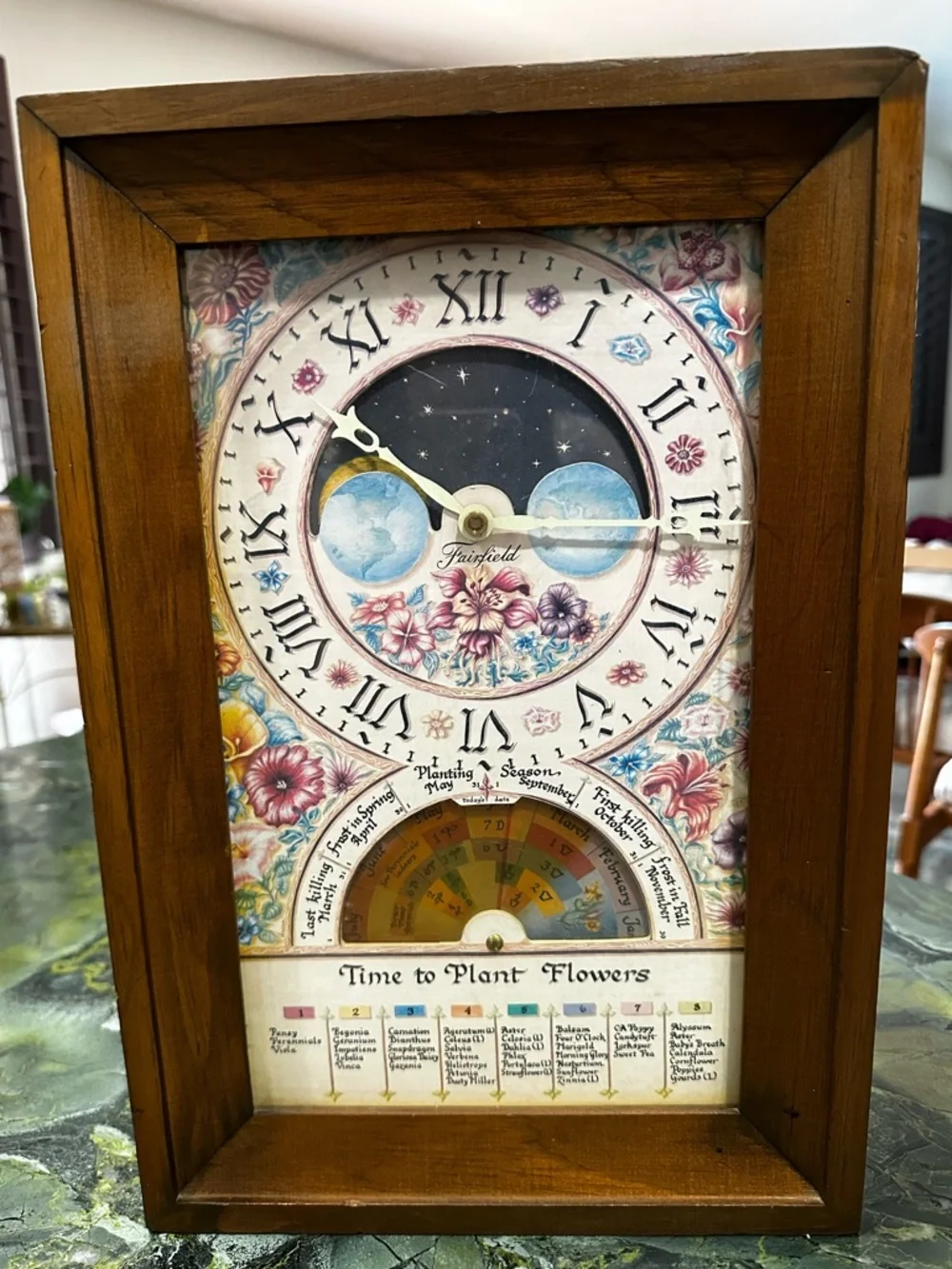70’s FAIRFIELD Farmers Almanac Moon dial gardeners Clock Movement for Home Decor